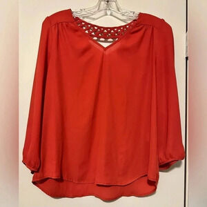 Skies are blue red orange 3/4 sleeve blouse size S